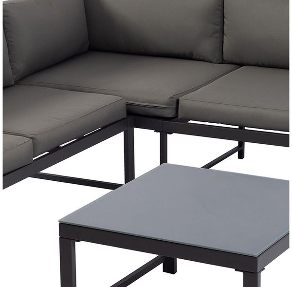 TPFGarden Gartenlounge-Set TAMWORTH, (Gartenmöbel Set mit Ecksofa und Loungetisch, Aluminium grau, Tisch mit Platte aus Sicherheitsglas grau - Sofa mit Liegefunktion), (Loungeset mit Ecksofa und Loungetisch, Tisch mit Glasplatte grau)