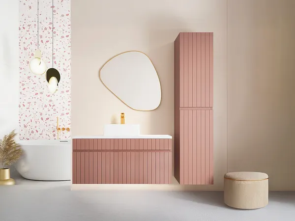 Vente-unique - SATARA Bathroom furniture set Holz, Platte Puderrosa - B 46 cm x H 46 cm x L 100 cm