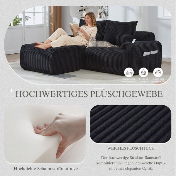 REDOM Sofa mit Getränkehalter und seitlicher Aufbewahrungstasche, mit Hockern, Frei kombinierbar, vakuumverpackt, Loungesofa