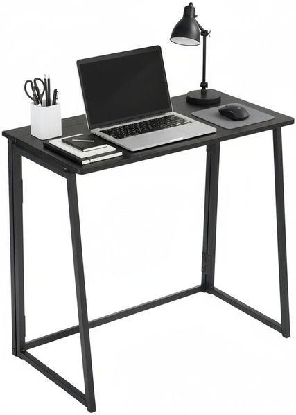 FurnitureR Faltbarer Schreibtisch 80X40CM – Computertisch mit Metallrahmen & MDF-Holzplatte – Klappbarer Arbeitstisch für Home Office, Gaming & Studium – Industrial Design(Schwarz)