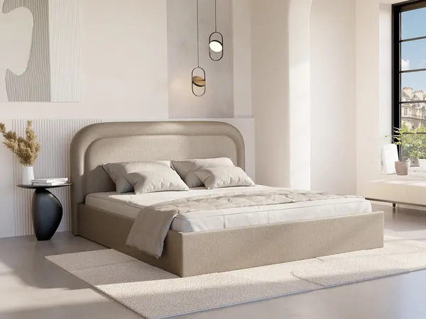 Vente-unique - FIREZA Bett Stoff Beige - B 212 cm x H 90 cm x L 152 cm