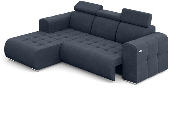 MEBLINI Elektrische Schlafcouch - Ecksofa mit Schlaffunktion - Sofa mit Relaxfunktion und Kopfstützen - Couch L-Form - Eckcouch - Wohnlandschaft - MADELINE - 266x200x93cm Links - Blau Samt