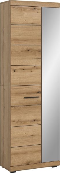 Garderobenschrank >Scout< 2 Türen, 5 Böden, Evoke Eiche Dekor / Spiegel - 62x197x37cm (BxHxT)