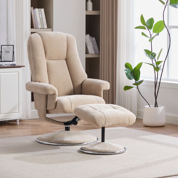 YakoHome Relaxsessel Helles Taupe mit Metallfuß und Fußhocker 110 x 78 x 112 cm