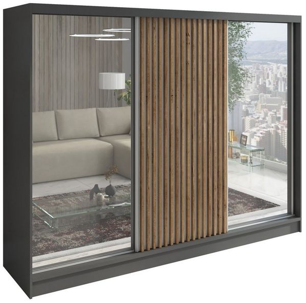 A&J MöbelLand GmbH Schiebetürenschrank DIVER 200 cm, mit 4 Schubladen, Spiegel, 3D Lamellen