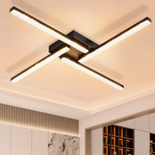 ZMH LED Deckenleuchte Wohnzimmer Schwarz Deckenlampe 20W Modern Kristall Metall 3000K