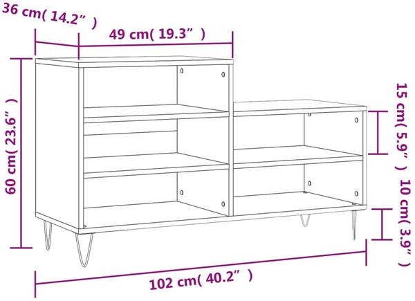 vidaXL Schuhregal Schwarz 102x36x60 cm Holzwerkstoff 831389 Bild 10