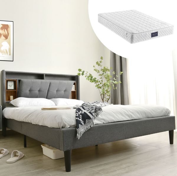 Polsterbett 140x200 cm mit Stauraum und LED-Beleuchtung – Kopfteil mit Steckdosen und USB