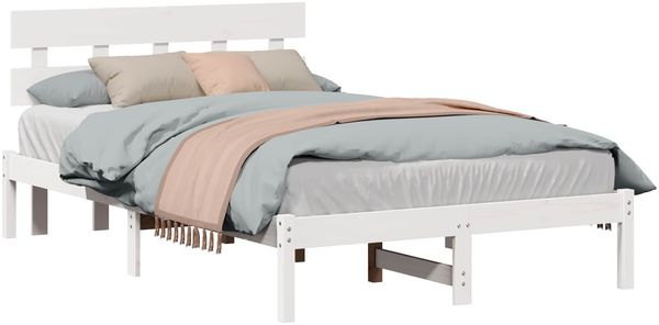 Doppelbett, Bettgestell Modernen mit Kopfteil Weiß 140 x 190 cm Massivholz Kiefer d1264e