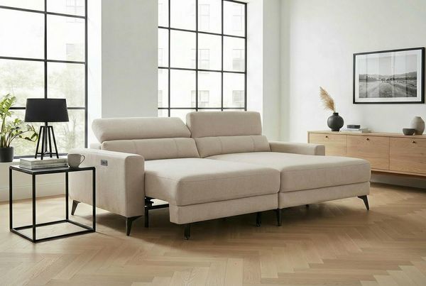 OTTO home Ecksofa LEWII, L-Form, 225 cm - elektr. Schlafsofa und Sitztiefenverstellung, mit USB A/C-Anschluss. Federkern, verstellbaren Kopfstützen, Webstoff