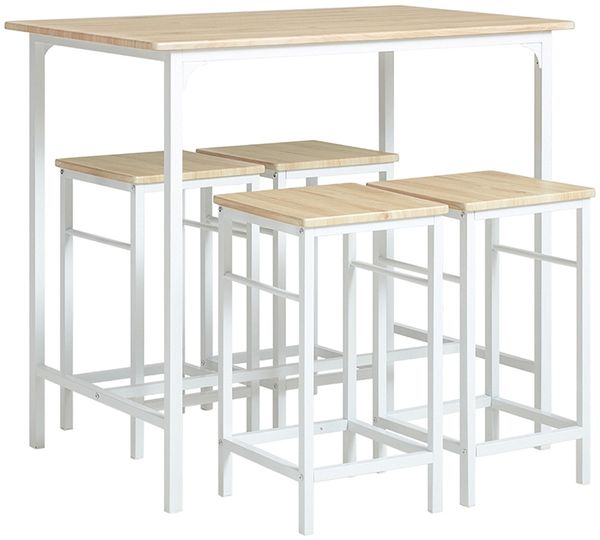 SoBuy OGT11-WN Bartisch-Set mit 4 Hockern, MDF, PVC-Furnier, Helle Eiche, 100 x 87 x 60 cm