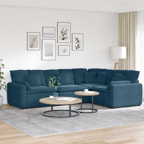 vidaXL Modulares Sofa mit Kissen Samt Blau 3321158