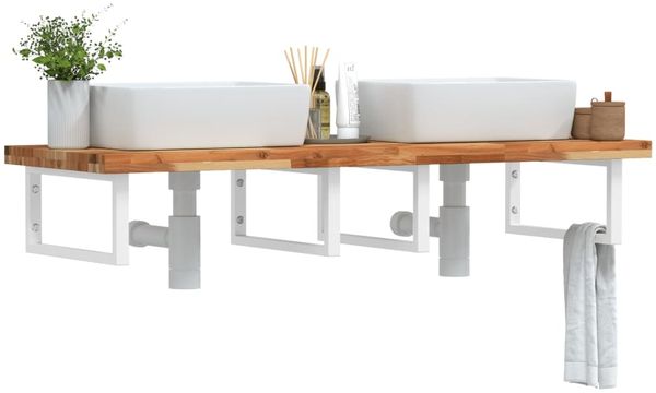vidaXL Waschbeckenregal Wandmontage Stahl und Akazienholz 3302860