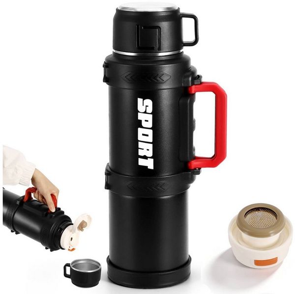 BlingBin Thermoflasche Thermoskanne 2.5L, Isolierkanne Edelstahl Trinkflasche mit Tragegurt, Doppelwandisolierung Isolierflasche Camping und Wandern 24h Heiß/Kalt