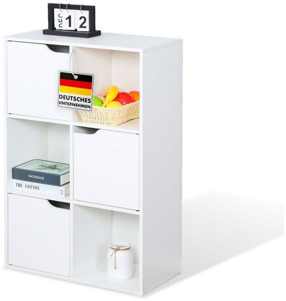 Floordirekt Bücherregal Connecticut, Standregal mit Fächern, Türen & Kippschutz, Würfelregal, 6 Fächer 1-tlg, 59.6 x 29 x 91 cm, viel Stauraum, robustes & platzsparendes Design