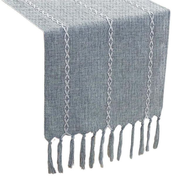 Blusmart Tischläufer Klassische Tischfahne im nordischen Stil (Tischdecke mit Quasten im Boho-Landhausstil 1-tlg, Handgefertigte Quasten, waschbar), Geeignet als Tischdekoration