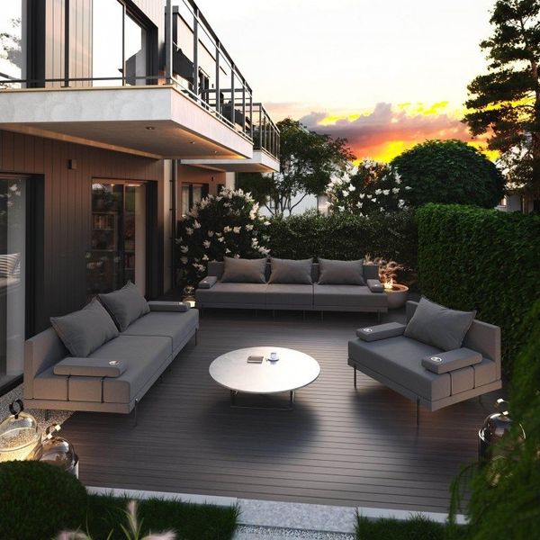 TRADA Gartenlounge-Set Gartensofa beständig gegen Sonnenlicht & Wasser - Dunkelgrau, (Set), Gartensofa-Set mit 2 Getränkehaltern