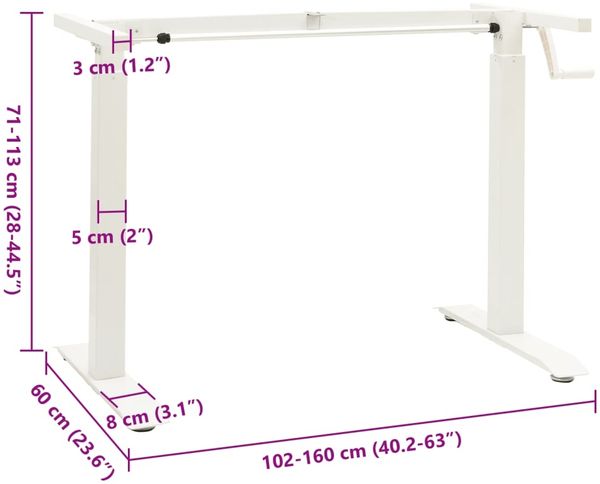 vidaXL Schreibtisch-Gestell Manuell Höhenverstellbar Handkurbel Weiß 321718 Bild 8