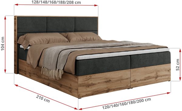 Boxspringbett mit Kopfteil und Topper, Polsterbett - ALBERO 2 - 200 x 200 cm - Dunkelgrau Stoff - H3 Bild 6