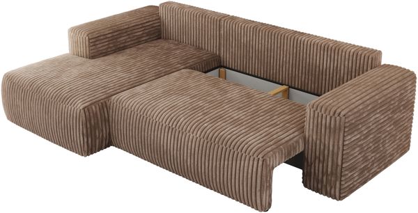 Ecksofa mit Schlaffunktion, Bettkasten und losen Kissen für das Wohnzimmer - TRENTINO - Braun Cord - links Bild 6