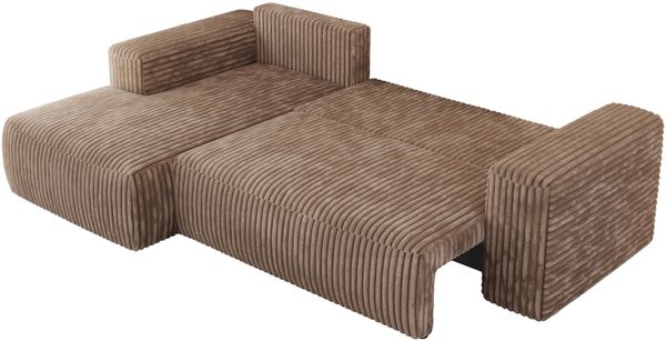 Ecksofa mit Schlaffunktion, Bettkasten und losen Kissen für das Wohnzimmer - TRENTINO - Braun Cord - links Bild 5