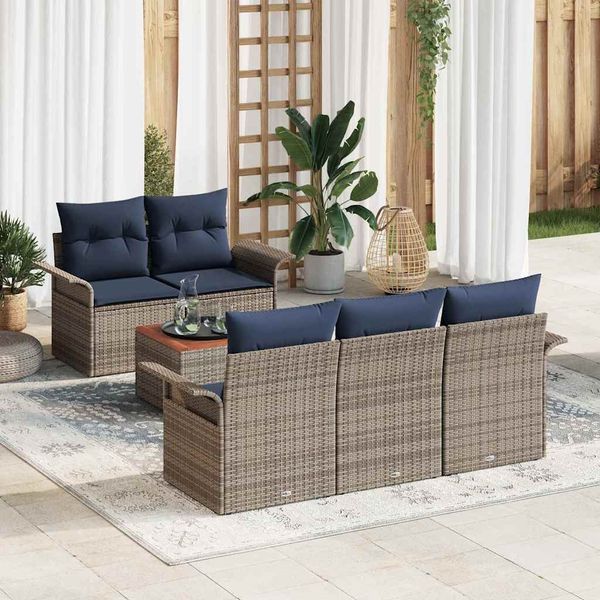 vidaXL Gartensofa-set mit Kissen 6 pcs Grau Poly-Rattan 3347269