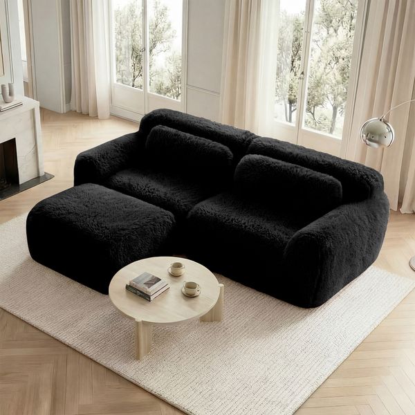 Ecksofa aus Plüsch mit modularem Design, schwarz