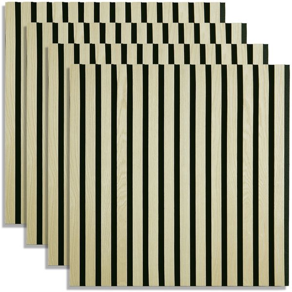 Akustikpaneele Holz 60 x 60 cm 4 Paneele Creme Wandpaneele Deckenpaneele 3D Wandpaneel Wandverkleidung Dekorpaneel