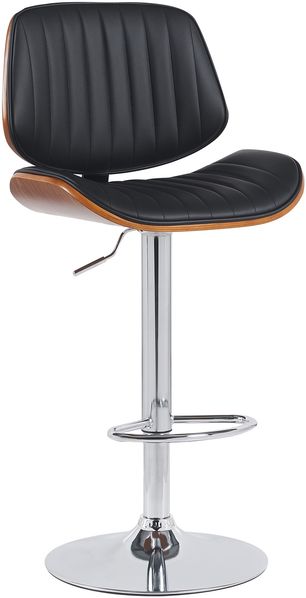 Barhocker LOSAN - Kunstleder Walnuss/schwarz 50x50x94 cm Schwarz Dunkelbraun Silber | Barstuhl Höhenverstellbar Mit Lehne Drehbar Tresenhocker