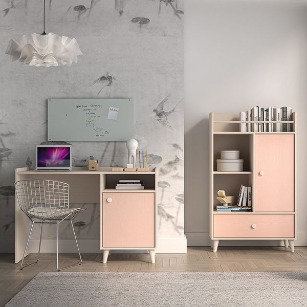 Lomadox Jugendzimmer-Set MODICA-131, (Sparset, 2-tlg, Schreibtisch Regal), in Sandbeige mit rosa mit fühlbarer Struktur, Softclose, modern