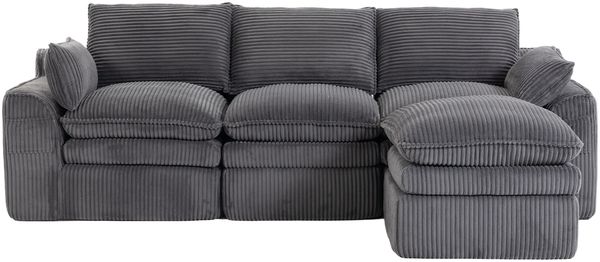 3-Sitzer Sofa aus Cord, modular mit Hocker & Seitentaschen, 263 x 167 x 85 cm, Dunkelgrau Bild 5