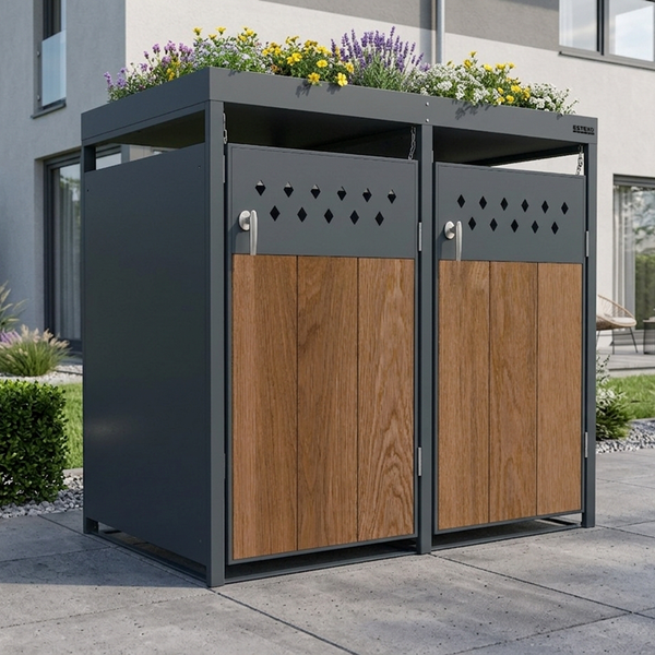 Mülltonnenbox Müllbox Mülltonnenverkleidung 2 Türen Box Pflanzdach Anthrazit