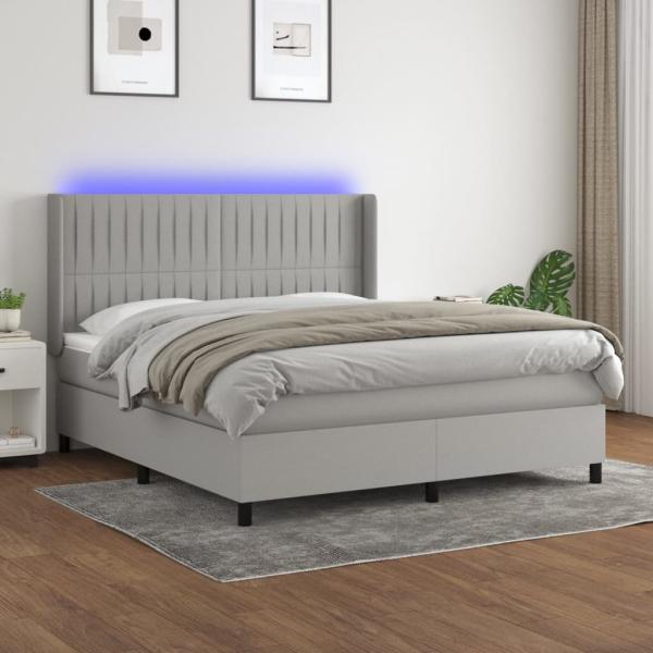 vidaXL Boxspringbett mit Matratze & LED Hellgrau 160x200 cm Stoff 3138485