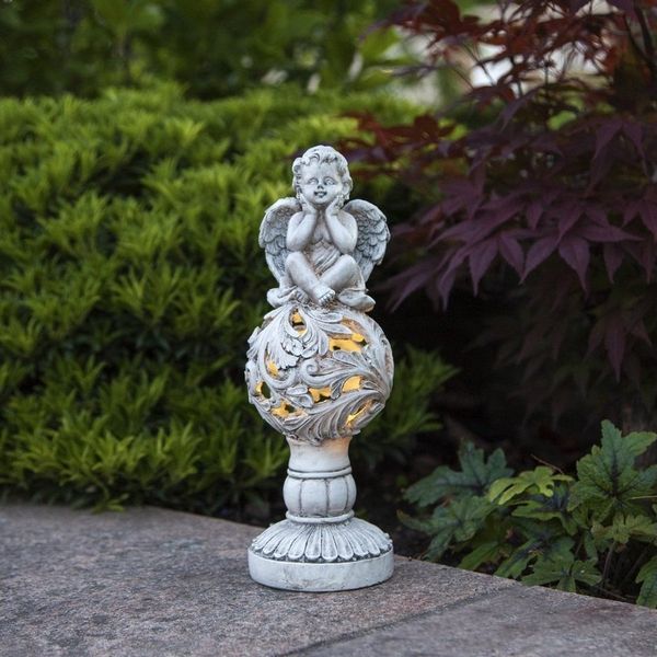 STAR TRADING LED Solarleuchte Angel, Solar Figur,Angel, Engel in Stein-Optik, Dämmerungssensor, LED warmw