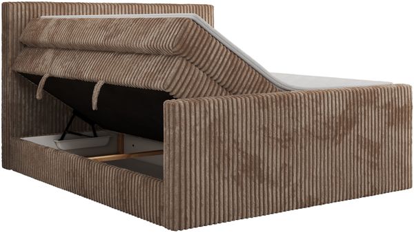 Boxspringbett mit zwei Multipocket-Matratzen und Topper, Doppelbett aus Cordstoff, zwei Bettkästen - TILIANO KING DUO - 160 x 200 cm - Braun Cord - H4 Bild 5