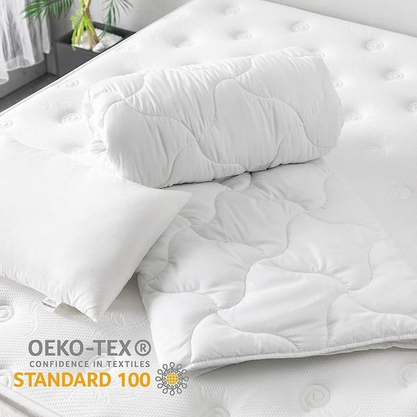 livessa Bettdecke + Kopfkissen Ideal für Ganzjahreszeiten mit 300 g/m² Füllung, Füllung: Hohlfaser, Bezug: Mikrofaser, Bettwaren SET weich und atmungsaktiv