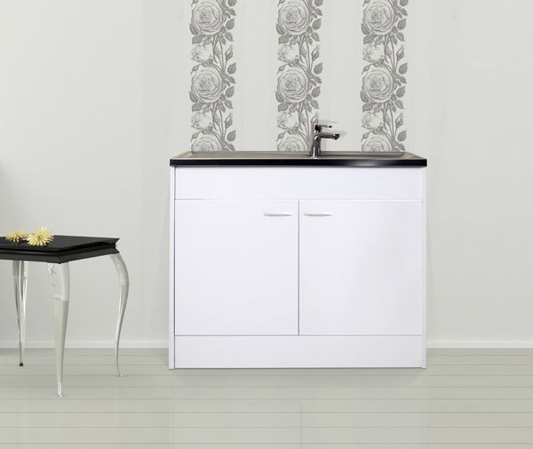 Respekta Komplettspüle Drehtür 100x50cm weiß Spülschrank Spültisch Küchenspüle