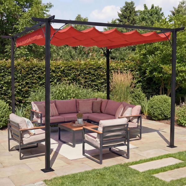 Pergola HWC-C42 mit Schiebedach, Stahl / Stoff, Terracotta, 3,5x3,5 m