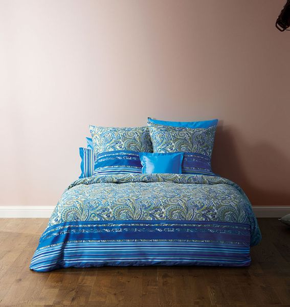 Bassetti Mako-Satin Bettwäsche 200x220 Noto B2 Blue Paisley Streifen blau grün