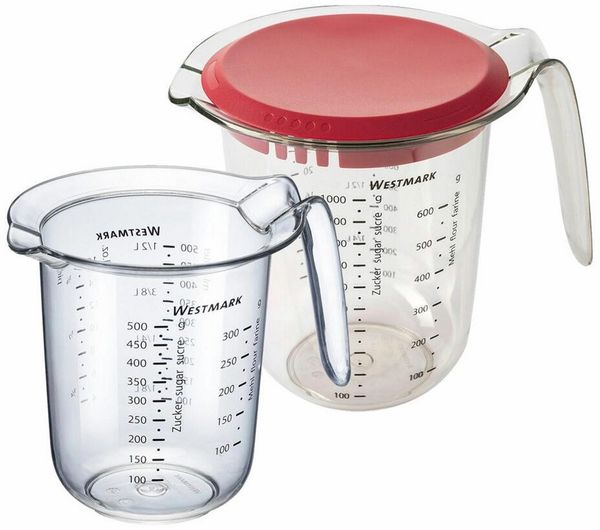 WESTMARK Messbecher Set 2tlg, Messkannen 0,5 l und 1 l mit Deckel, mehrsprachige Messskal, SAN