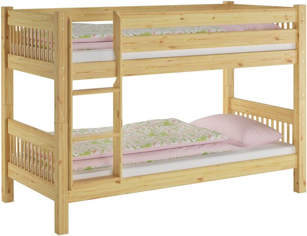 Kinderstockbett aus Massivholz mit wählbarem Zubehör, Liegefläche 90x200 V-60.12-09Ni70Rollrost und Matratze inkl.