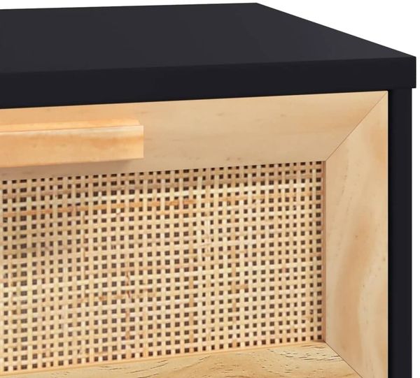 Konsolentisch, Beistelltisch, Konsole Schwarz 80x30x75cm Massivholz Kiefer Natur-Rattan Bild 6