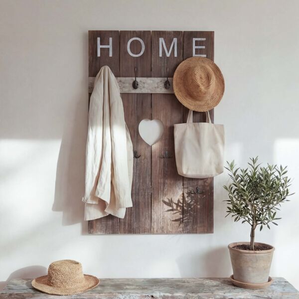 Wandgarderobe HWC-C89 Home, Garderobenpaneel Garderobe, Shabby-Look Vintage, 8 Haken 91x60cm ~ braun, shabby