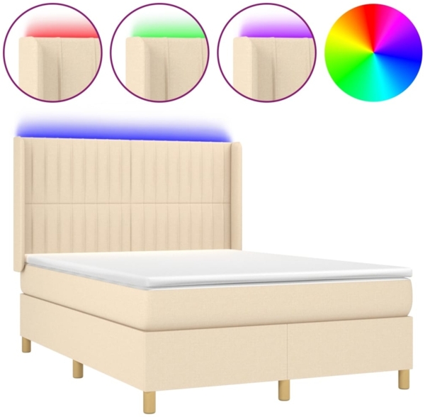 vidaXL Boxspringbett mit Matratze & LED Creme 140x200 cm Stoff, Härtegrad: H2 [3139042]