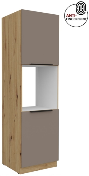 Küchen Hochschrank 60 cm Küche ARIA Sandgrau ultra matt + Eiche Artisan matt, hochwertige Fronten mit Anti Fingerprint Beschichtung, Soft-Close Küchenzeile Küchenblock