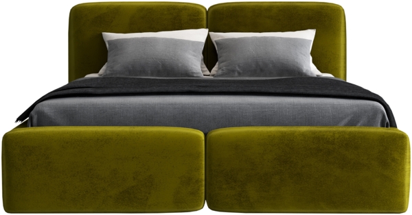 Polsterbett OLKE 180x200 mit Matratze, Bettkasten und Lattenrost. Farbe: Olive 9