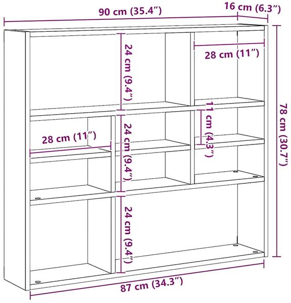 Wandregal, Hängeregal Grau Sonoma 90x16x78 cm Holzwerkstoff de6065 Bild 6