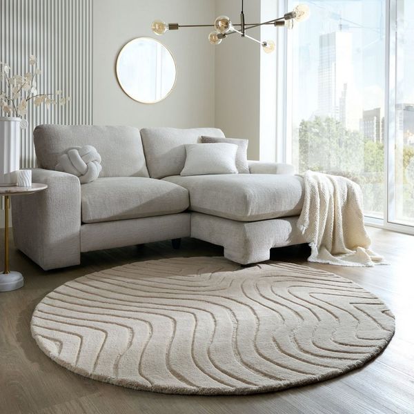 FLAIR RUGS Wollteppich Mesmerise, rund, Höhe: 14 mm, Wollteppich mit Hoch-Tief Effekt