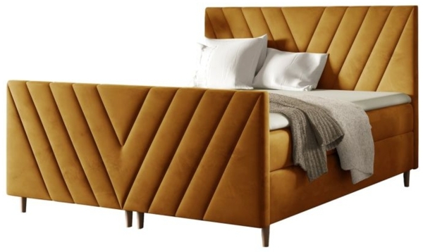 Boxspringbett Schlafzimmerbett CARLITO PREMIUM 180x220cm Stoff Fresh Senfgelb Bild 2