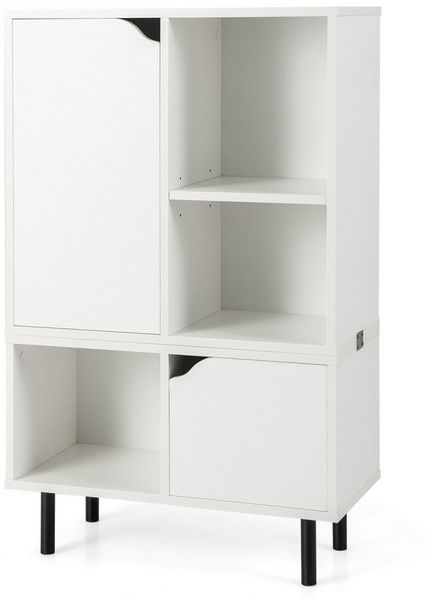 KOMFOTTEU Bücherregal stapelbar, mit 5 Fächern & 2 Türen & Kippschutz